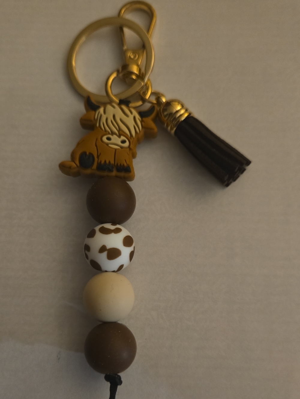 Western Cute Brown Highland Cow Bead Keychain / Bag Charm